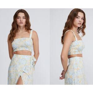 Rhythm Belize Floral Smocked Crop Top Womens Size S Square Neck Stretch Beachy